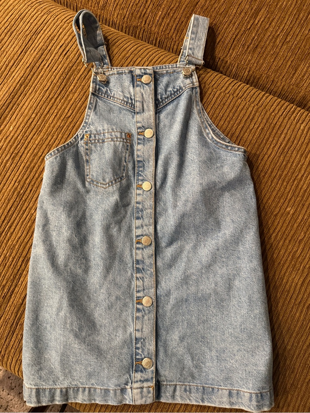 Zara Light Blue Denim Button-Front Pinafore Dress